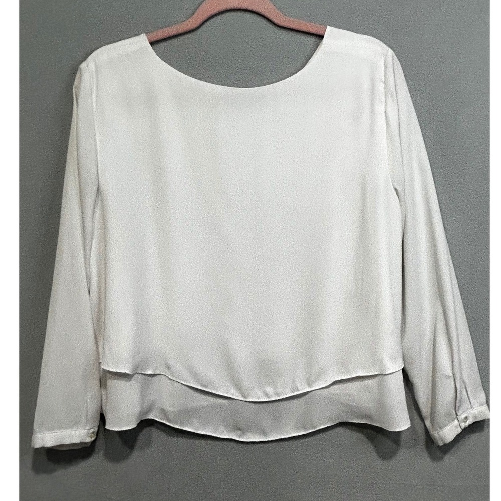 Zara Basic Women White Sheer Layered Long‎ Sleeve Blouse Top Size Large